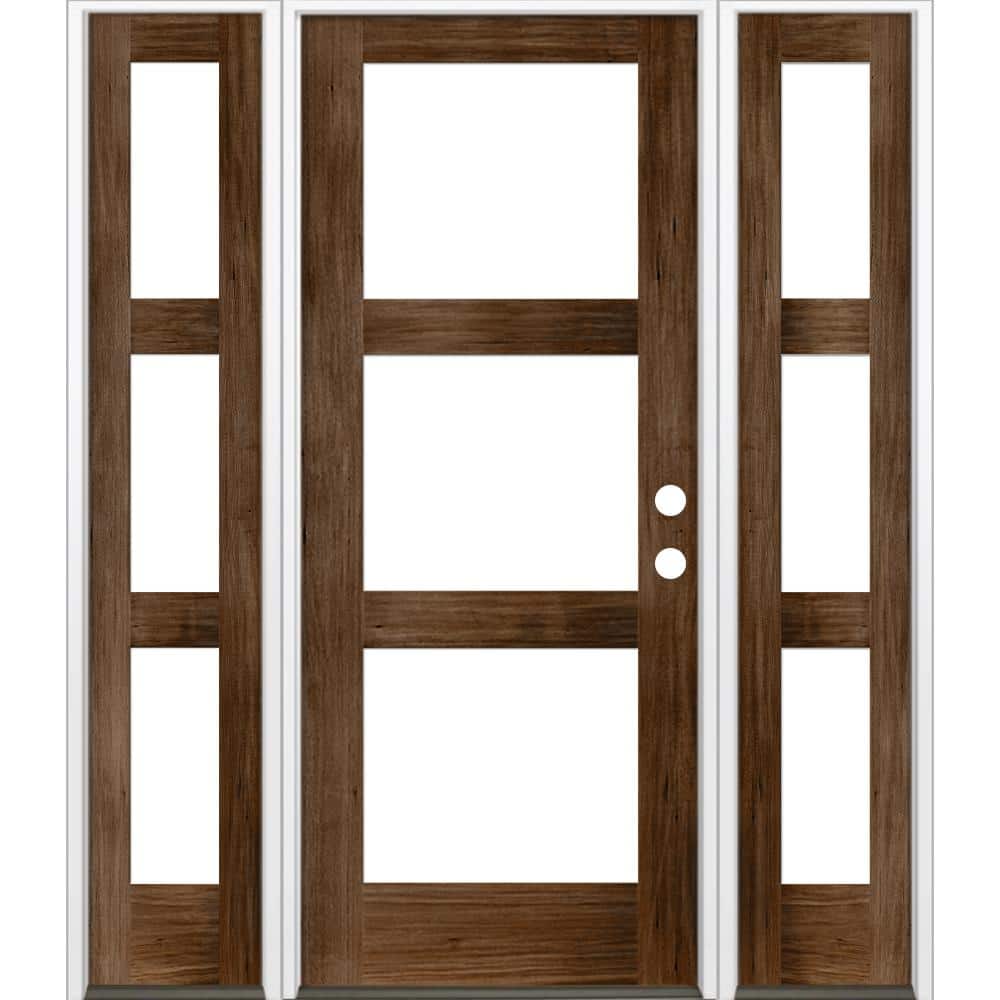 60 in. x 80 in. Modern Hemlock Left-Hand/Inswing 3-Lite Clear Glass Provincial Stain Wood Prehung Front Door w/Sidelites price history on PriceWatchPro