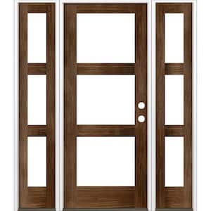 60 in. x 80 in. Modern Hemlock Left-Hand/Inswing 3-Lite Clear Glass Provincial Stain Wood Prehung Front Door w/Sidelites