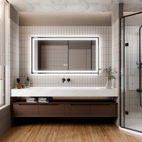 JimsMaison 55 in. W x 30 in. H Rectangular Frameless Anti-Fog LED Light Vertical Wall Mounted Bathroom Vanity Mirror in Silver
