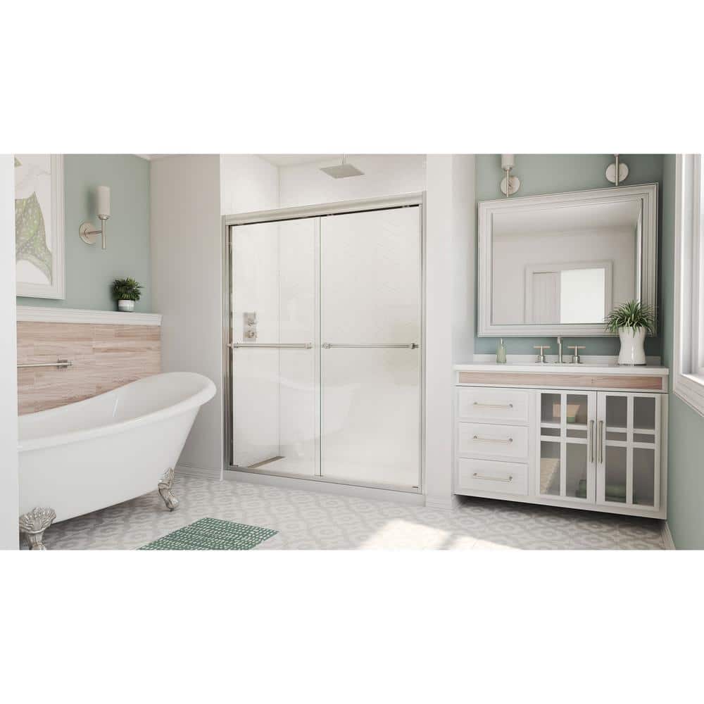 Duet 60" Frameless Clear Glass Sliding Shower Door in Brushed Nickel