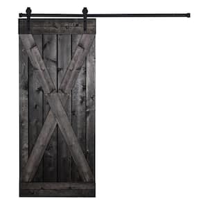 X-Bar Serie 36 in. x 84 in. Charcoal Knotty Pine Wood DIY Sliding Barn Door with Hardware Kit