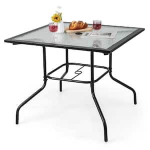 35 in. Patio Dining Table Square Outdoor Dining Table w/Tempered Glass Tabletop Black
