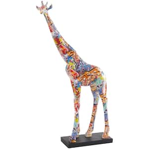 Multi Colored Resin Graffiti Giraffe Sculpture with Black Base