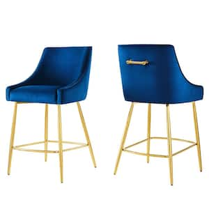 Discern 37.5 in. Navy Upholstered Performance Velvet Counter Stool (Set of 2)