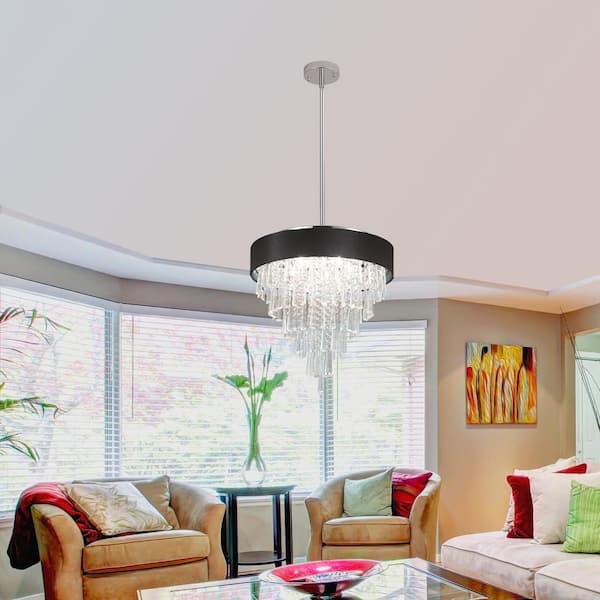 Sunpez 17.9 in. W 5-Lights K9 Crystal Chandelier Modern Ceiling Pendant  Light Fixture Black 6 Tiers Pendant Lamp, G9, No Bulbs YM-C16-175 - The  Home Depot