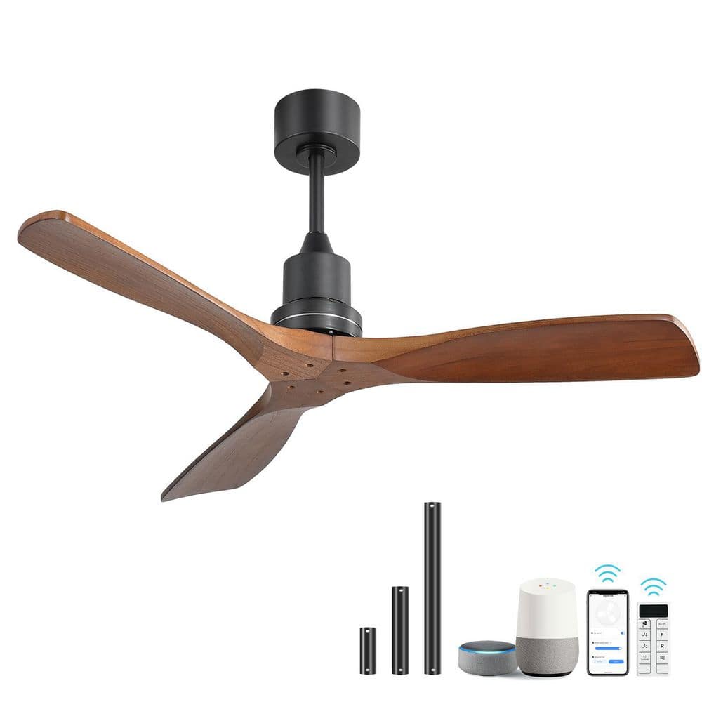 52 in. 6-Speed Indoor/Outdoor Black Smart Downrod Mount Ceiling Fan with Wood Walnut Blades DC Motor APP Remote Included price history on PriceWatchPro