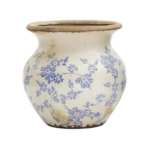 7in. Tuscan Ceramic Blue Scroll Urn Vase