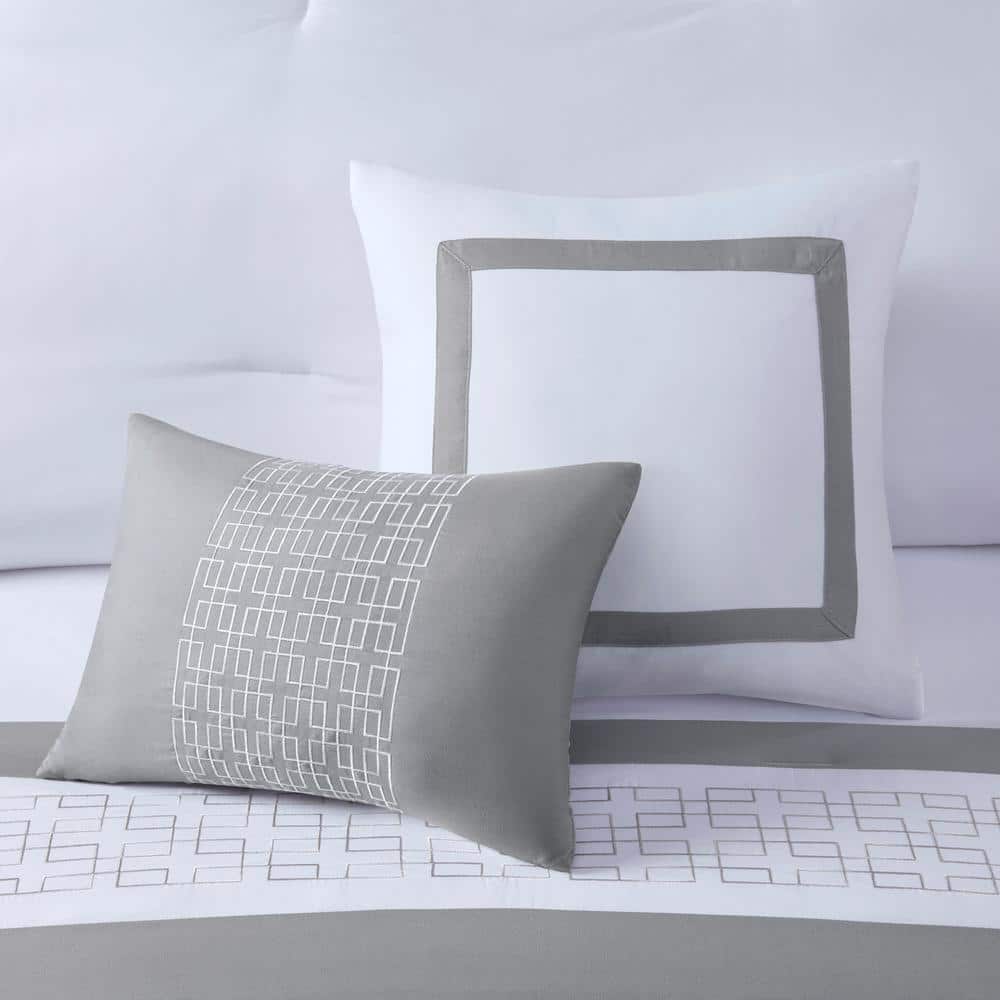 California King White Microfiber 8-Piece Embroidered Comforter Set