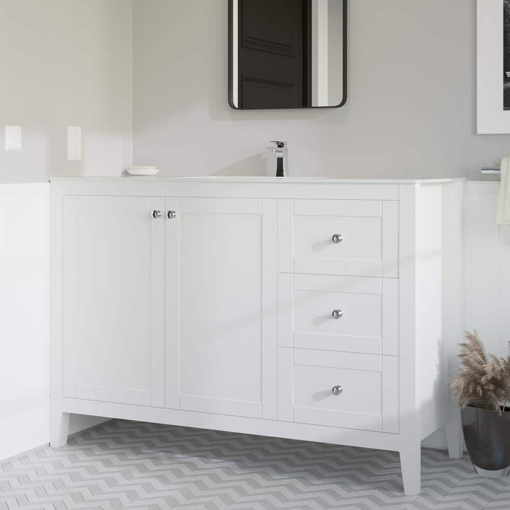 Glossy White Ceramic 48-inch Vanity Sink Top