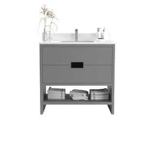 Dixfield 36 in. W x 22 in. D x 33.5 in. H Single Bath Vanity in Gray with White Quartz Counter Top with White Basin