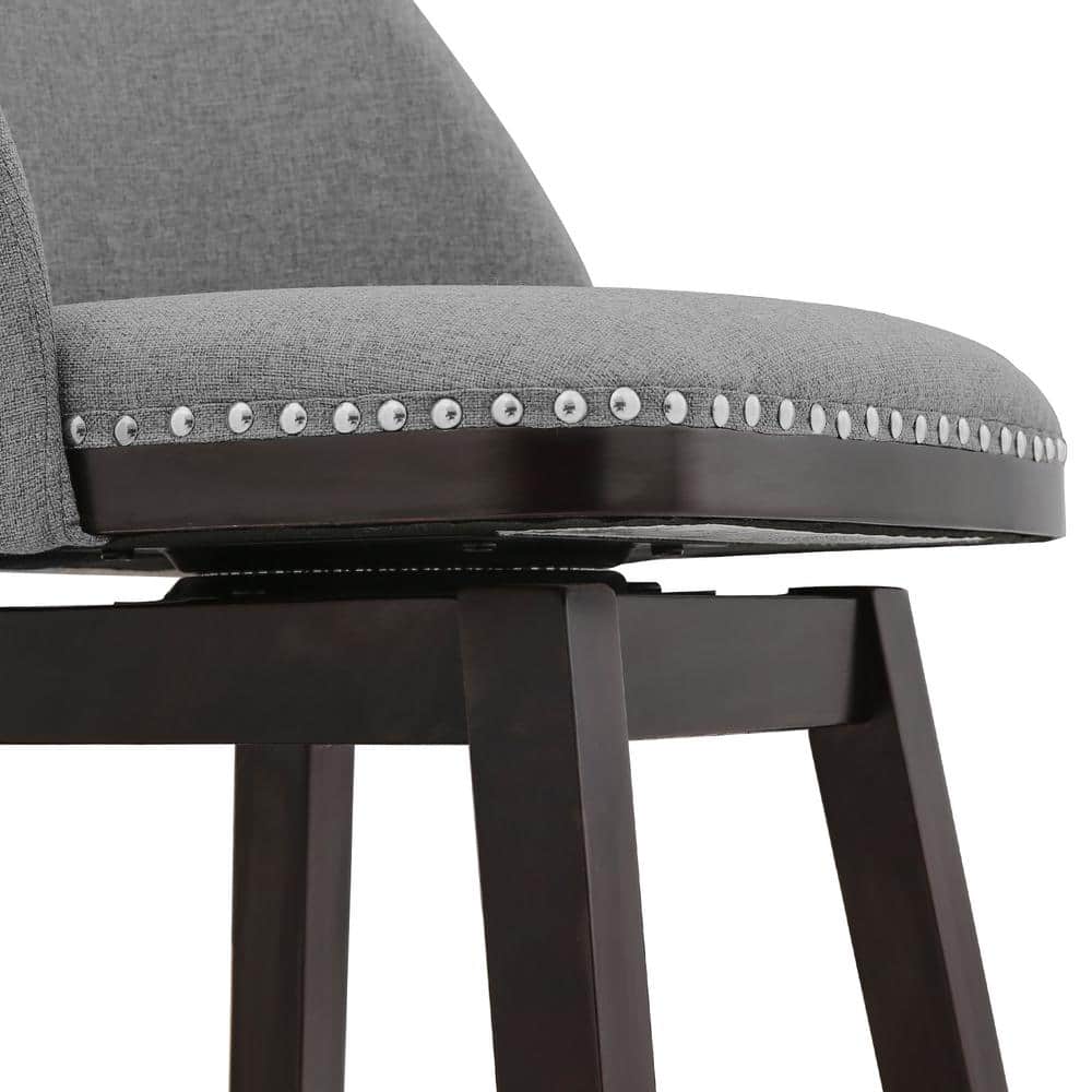 Gray Faux Leather and Wood Swivel Counter Height Bar Stools, Set of 4