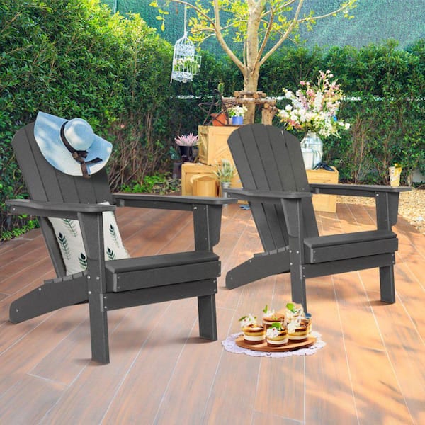 MIRAFIT Classic Gray Composite of Adirondack Chair with (Set of 2)