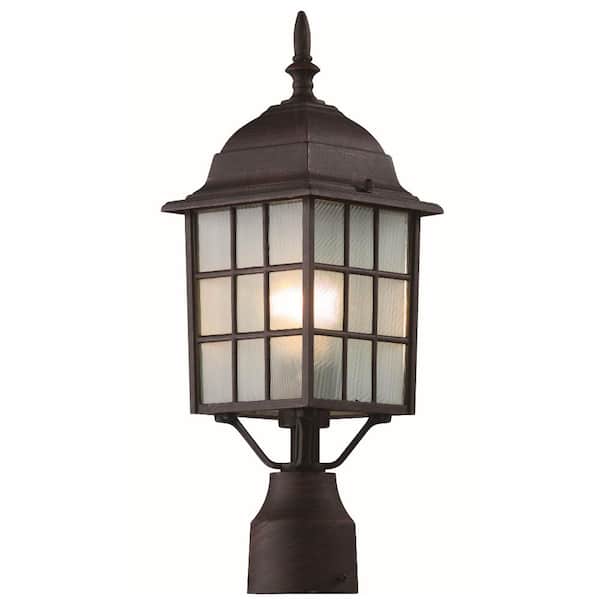 Bel Air Lighting San Gabriel 1-Light Rust Outdoor Lamp Post Light Fixture with Frosted Glass