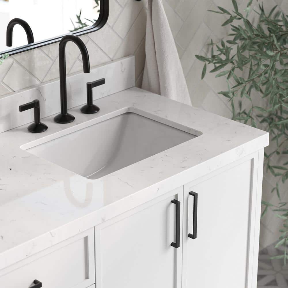 White Solid Wood Double Sink Bathroom Vanity with Carrara Quartz Top