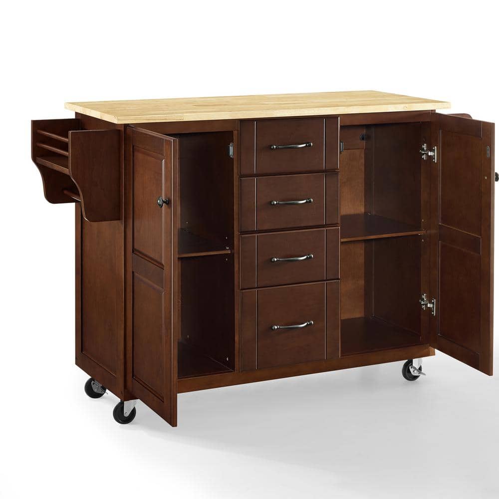 Eleanor 44" Mahogany Natural Wood Kitchen Cart with Spice Rack