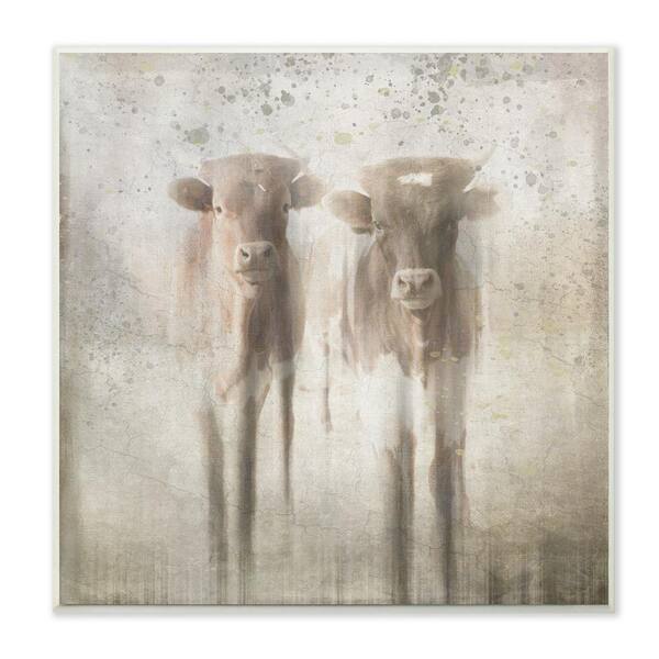 Multi-Color The Stupell Home Decor Washed Out Distressed Surface Rustic Calf Pair Stretched Canvas Wall Art 24 x 24 
