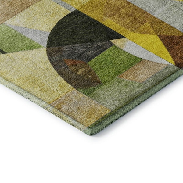 Mayfield Premium Machine Washable Abstract AMF1757 Green 5 ft. x 7 ft. 6 in. Area Rug