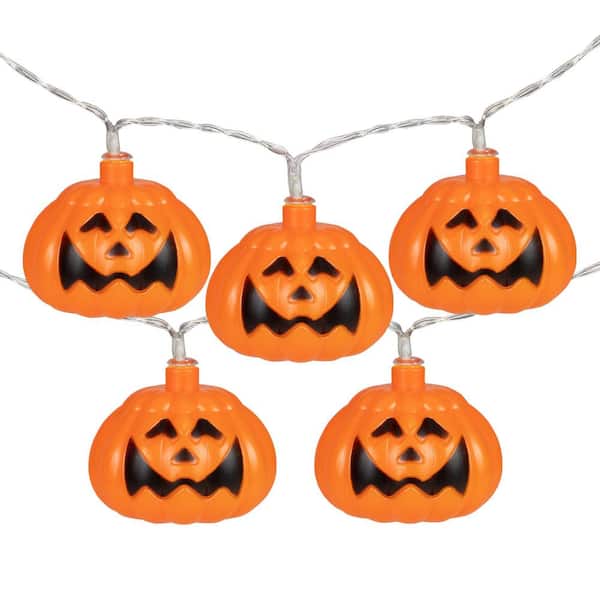 10 Ct LED Pumpkin Halloween String Light Set - 4 ft. Clear Wire