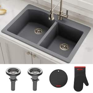 Forteza 33 in. Drop-In/Undermount 60/40 Double Bowl Grey Granite Composite Kitchen Sink