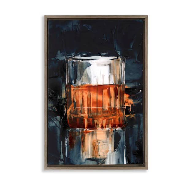 Stupell Industries Bourbon in Glass by Ethan Harper Brown Floater Frame Food Graphic Art Print 31 in. x 21 in.