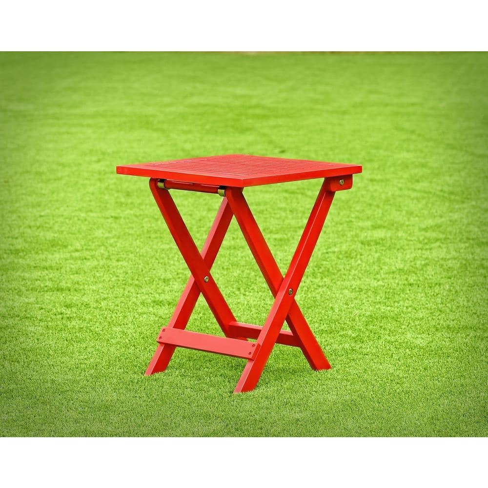 Red Acacia Wood Folding Square Outdoor End Table