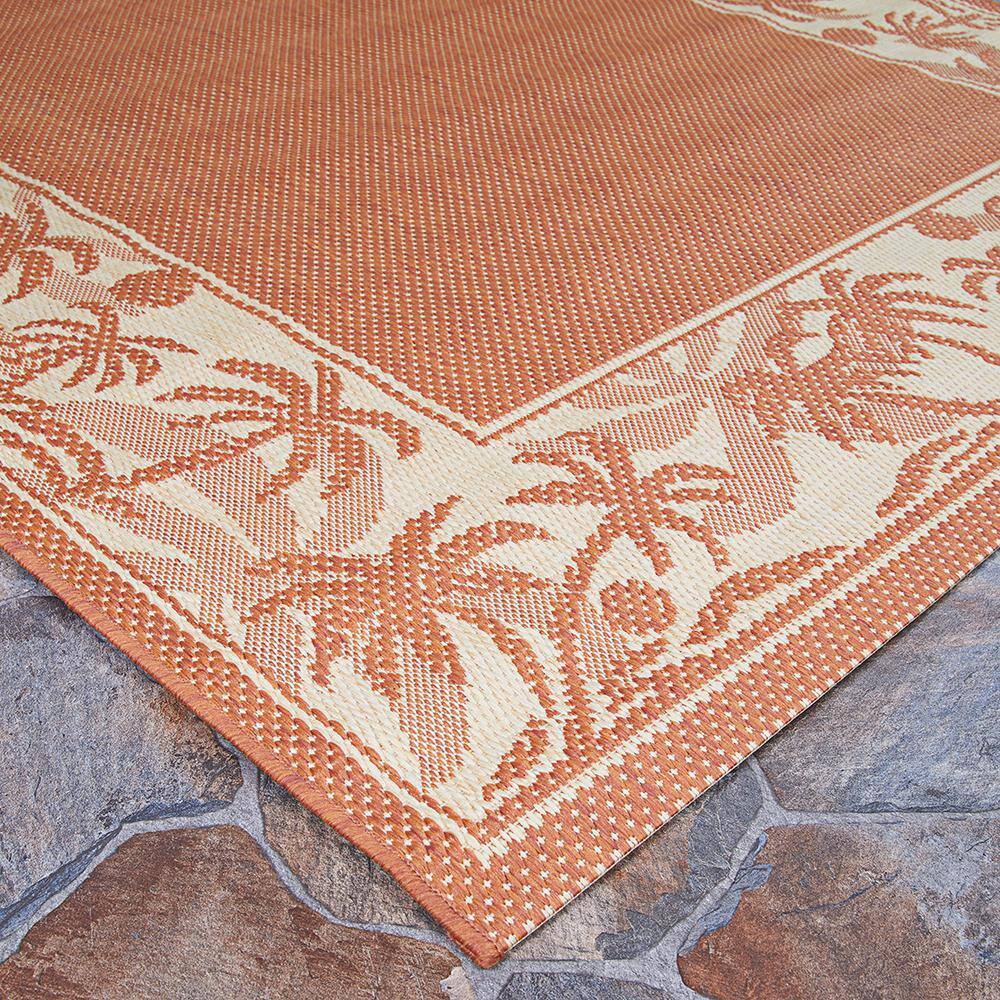 Terracotta and Natural Round Synthetic Outdoor Rug, 8'6"