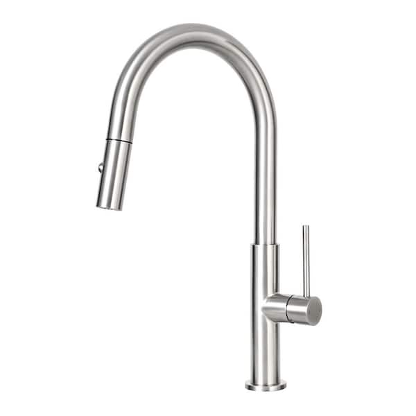Akicon Brushed Nickel 16.8 in. H Single-Handle Pull-Down Sprayer Kitchen Faucet with 360° Spout Swivel