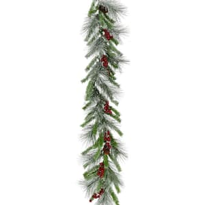 9 ft. Lightly Flocked Decorative Artificial Garland with Pinecones and Red Berries