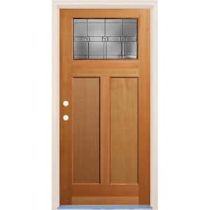 36 in. x 80 in. 2 Panel Right-Hand/Inswing Craftsman 1 Lite Decorative Glass Unfinished Fir Wood Prehung Front Door