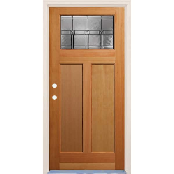 Builders Choice 36 in. x 80 in. 2 Panel Right-Hand/Inswing Craftsman 1 Lite Decorative Glass Unfinished Fir Wood Prehung Front Door