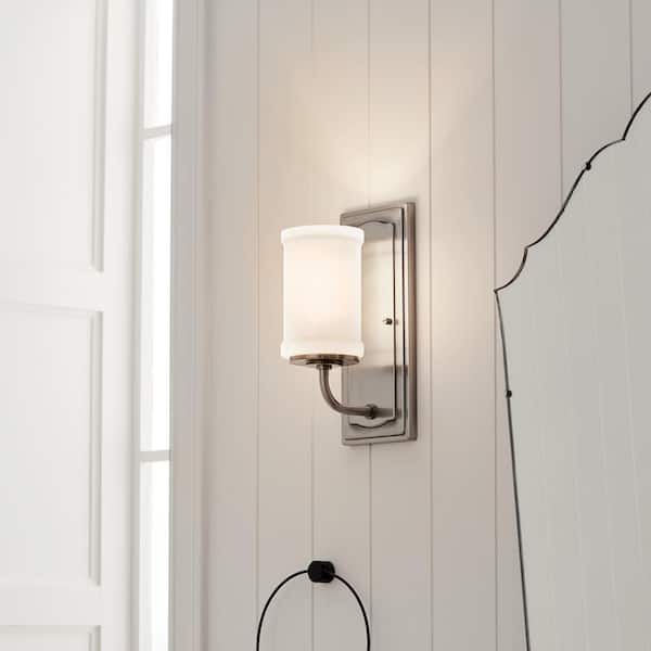 Vetivene 1-Light Classic Pewter Bathroom Wall Sconce Light with Opal Glass