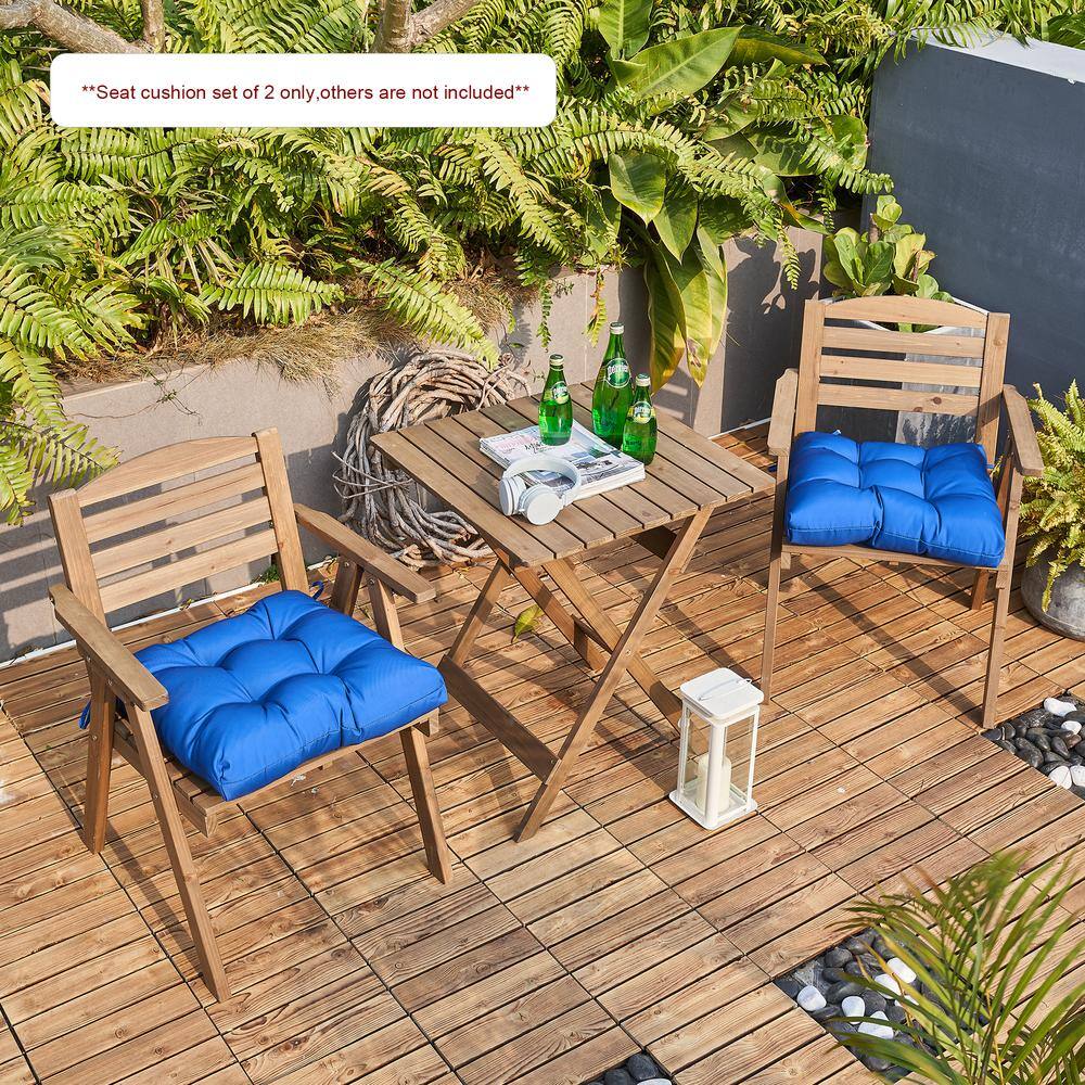 Navy Blue Tufted Polyester Outdoor Seat Cushions, Set of 2, 19x19"