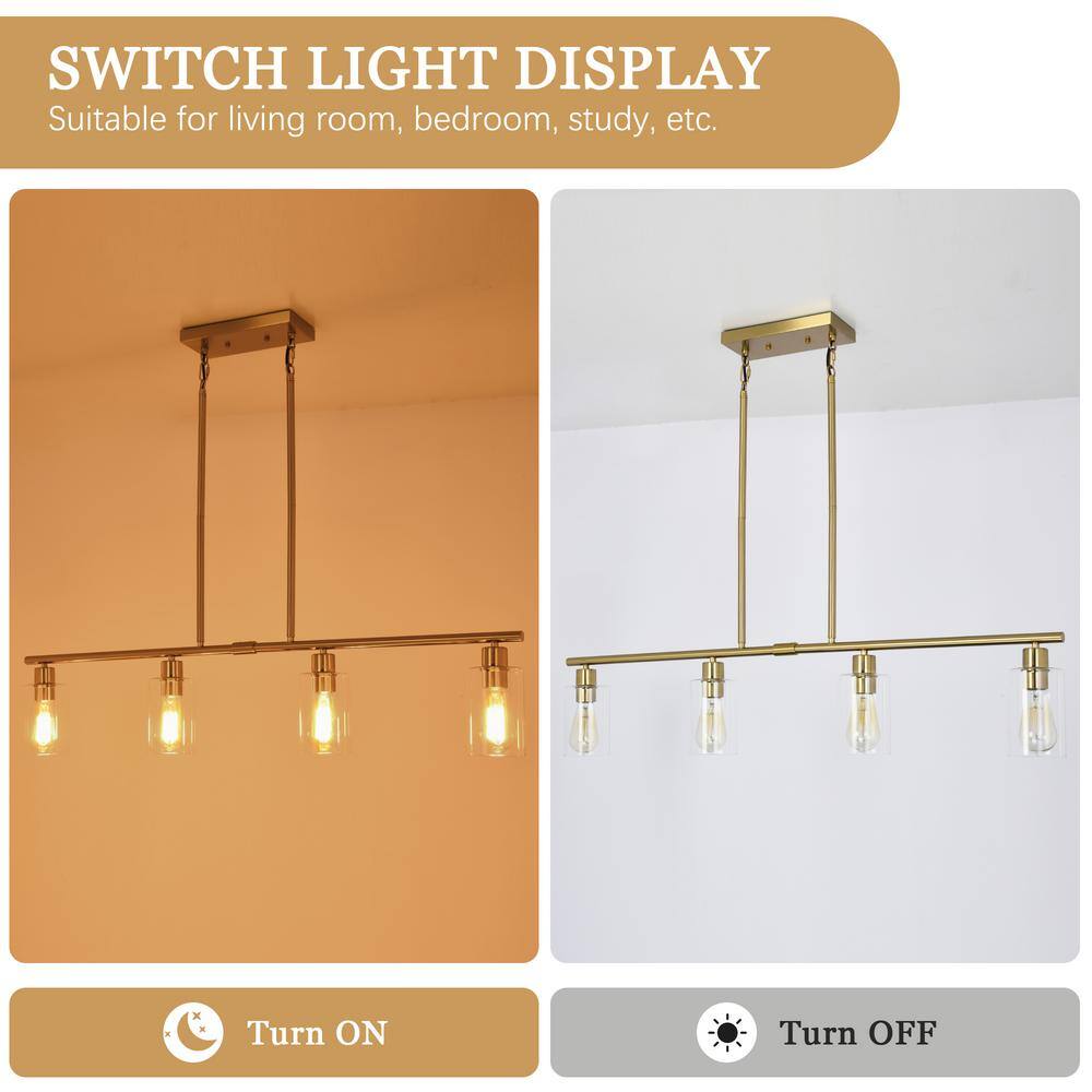 Golden Linear Metal Chandelier with Clear Glass Shades