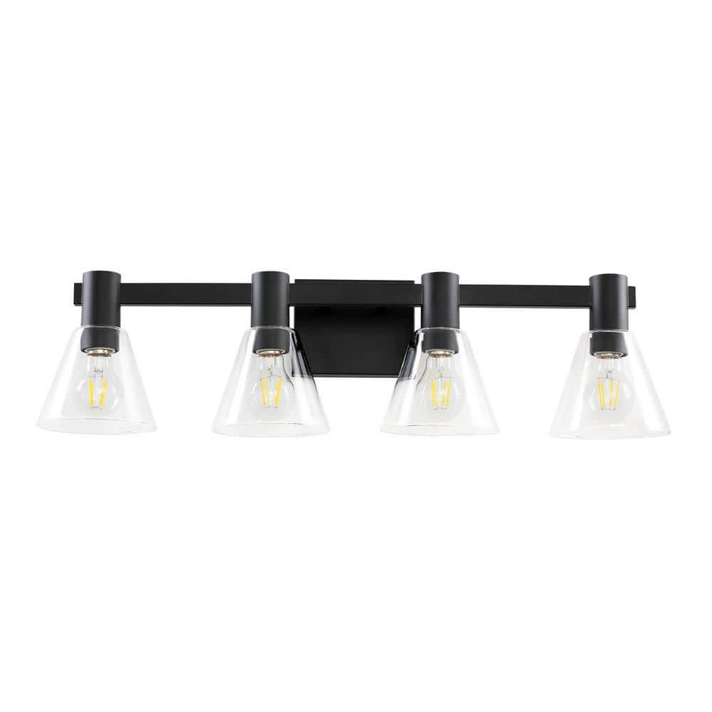 KAISITE 29 in. 4-Light Black Dimmable Bathroom Vanity Light Fixture ...