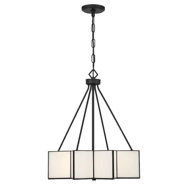 Reiling 60-Watt 20 in. W x 23.5 in. H 3-Light Matte Black Pendant Light with White Glass Shades, No Bulbs Included