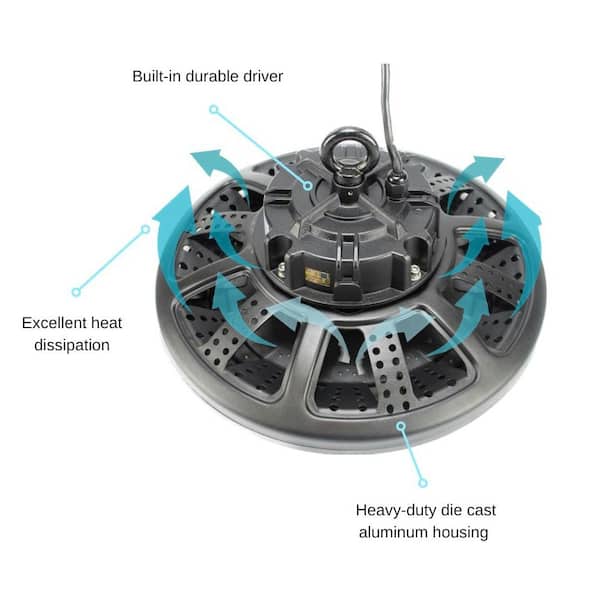 16 in. Round 700-Watt Equivalent Integrated LED Dimmable Black High Bay Light 3000K/4000K/5000K