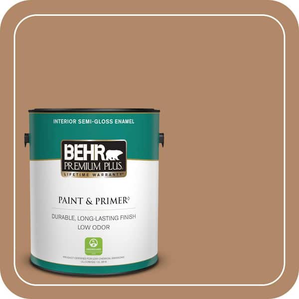 BEHR PREMIUM PLUS 1 gal. #MQ2-02 Syrup Semi-Gloss Enamel Low Odor Interior Paint & Primer