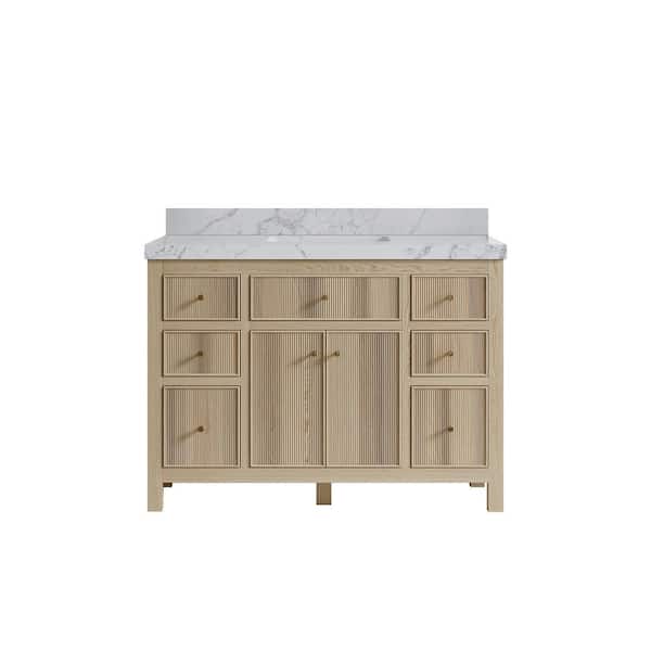 Willow Collections Sonoma Oak 48 in. W x 22 in. D x 36 in. H Single Sink Bath Vanity in White Oak with 2 in. Venatino Qt. Top