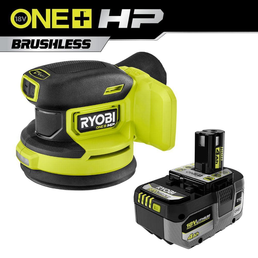 RYOBI ONE+ HP 18V Brushless Cordless Compact Random Orbit Sander with 4.0 Ah Battery (PBLSD01PBP004)