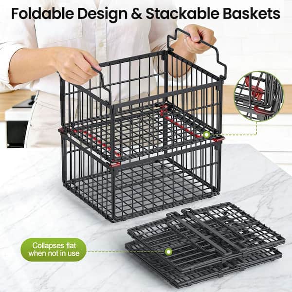 Freezer Organizer Bins with Stackable and Handles for Organizing and Sorting Frozen Meats, Black (3-Pack)