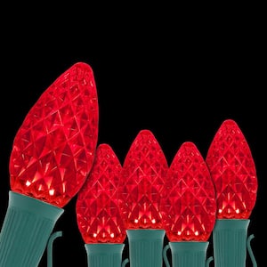 OptiCore 24 ft. 25-Light LED Red Faceted C7 String Light Set