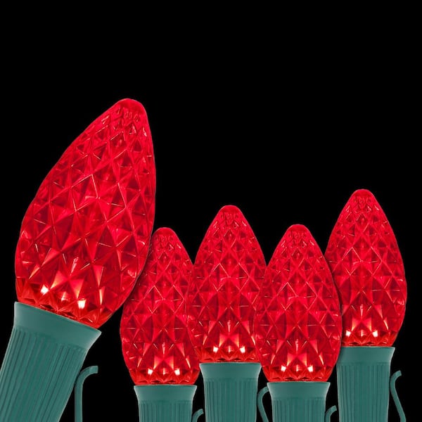 Wintergreen Lighting OptiCore 24 ft. 25-Light LED Red Faceted C7 String Light Set