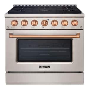 36 in. 6-Burners Freestanding Gas Range with Oven, Convection Fan, Cast Iron Grates, In Stainless Steel with Copper