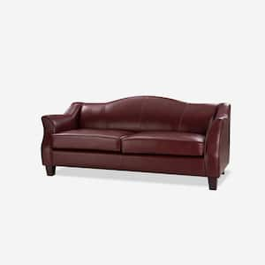 Miguel Traditional Burgundy Genuine Leather 78.75 in. W Sofa with Flared Arms and Solid Tapered Wood Legs