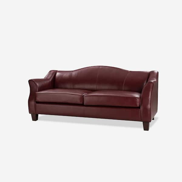 JAYDEN CREATION Miguel Traditional Burgundy Genuine Leather 78.75 in. W Sofa with Flared Arms and Solid Tapered Wood Legs