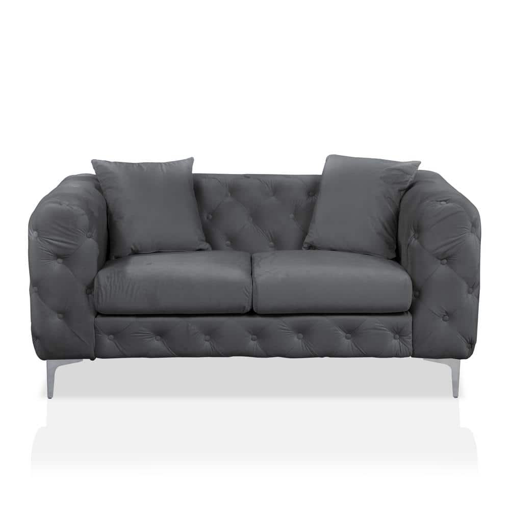 Furniture of America Darimore 68.5 in. Dark Gray Flannelette 2-Seats Loveseats with Pillows -  IDF-6498DG-LV