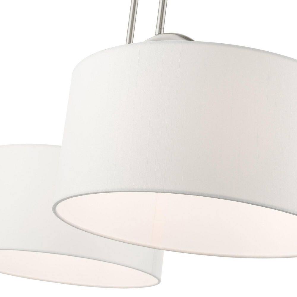 Elegant Brushed Nickel 2-Light Linear Chandelier with Off-White Drum Shades