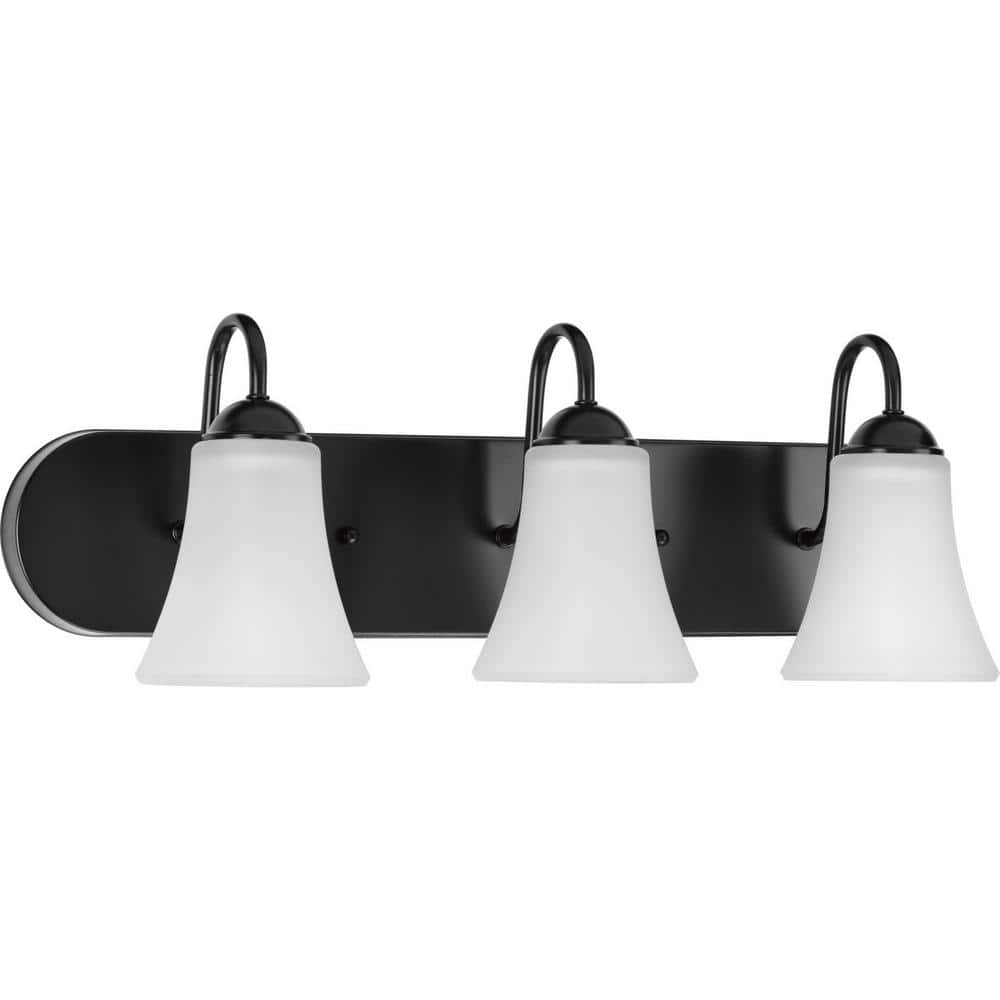Matte Black Three-Light Bath Vanity with Etched Glass Shades