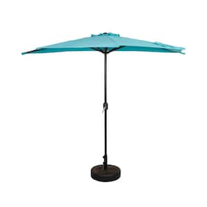 Fiji 9 ft. Market Half Patio Umbrella with Bronze Round Base in Turquoise
