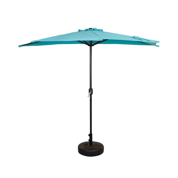 WESTIN OUTDOOR Fiji 9 ft. Market Half Patio Umbrella with Bronze Round Base in Turquoise